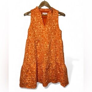 THML Chambray Ruffled Tiered Burnout Orange Dress V Neck Sleeveless‎ Small